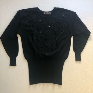Escada Vintage Top Black and Beaded Size 36